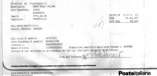 10 dicembre 2013 – EMERGENZA SARDEGNA – Versamento Croce Rossa Italiana