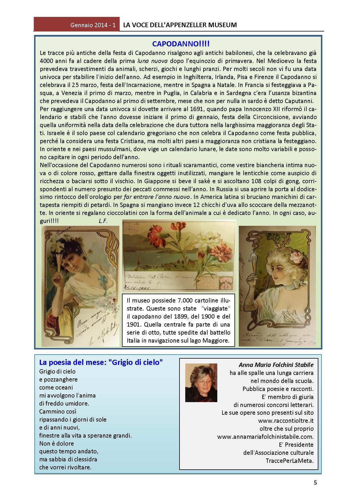 Gennaio 2014, n.1, La Voce dell’Appenzeller Museum – Anna Maria Folchini Stabile, Poeta del mese
