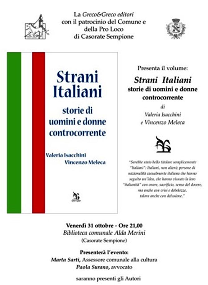 Presentazione libro – “Strani Italiani – storie di uomini e donne controcorrente” di Valeria Isacchini e Vincenzo Meleca