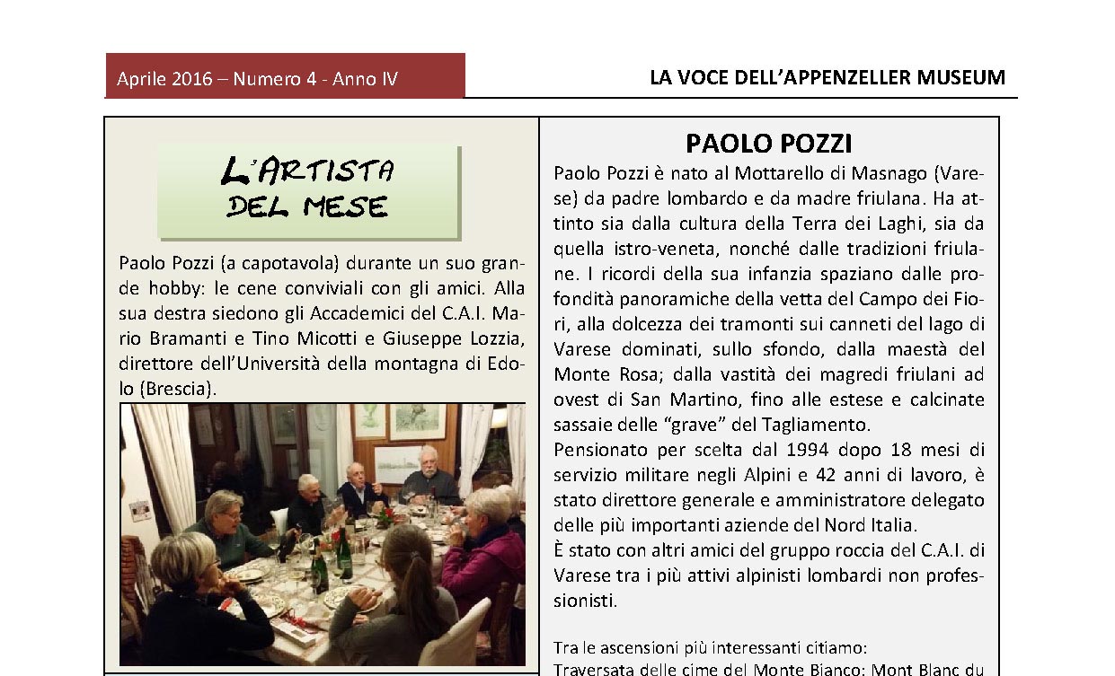 Aprile 2016, n.4, La Voce dell’Appenzeller Museum – Paolo Pozzi, L’artista del mese