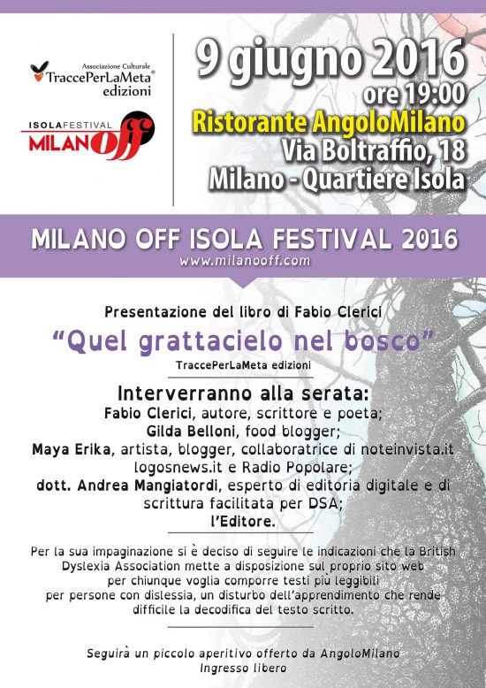 9.6.2016 – Milano Off Isola – Presentazione libro di “Quel grattacielo nel bosco” di Fabio Clerici