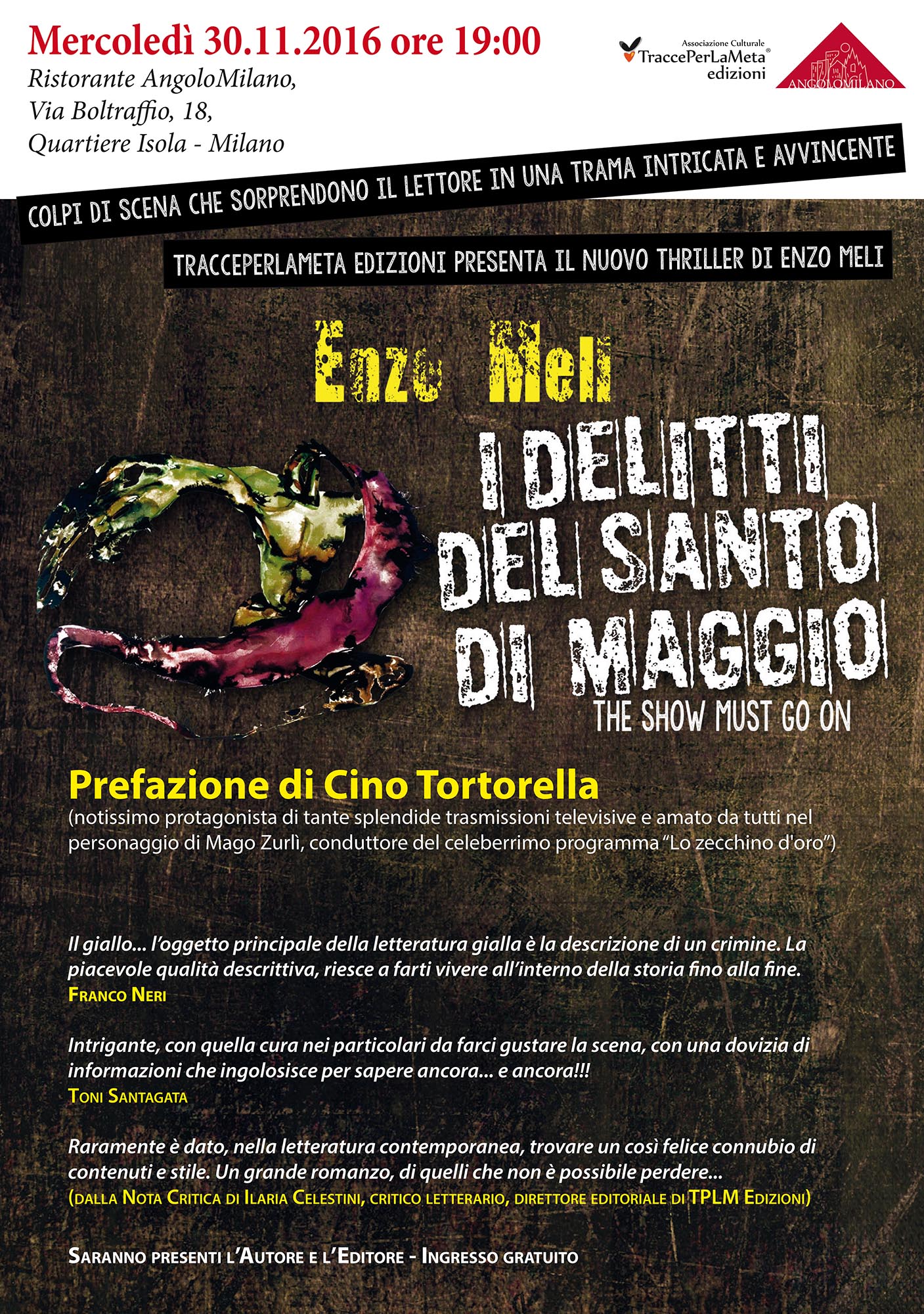 30.11.2016 – “I delitti del Santo di Maggio” presentazione del thriller di Enzo Meli