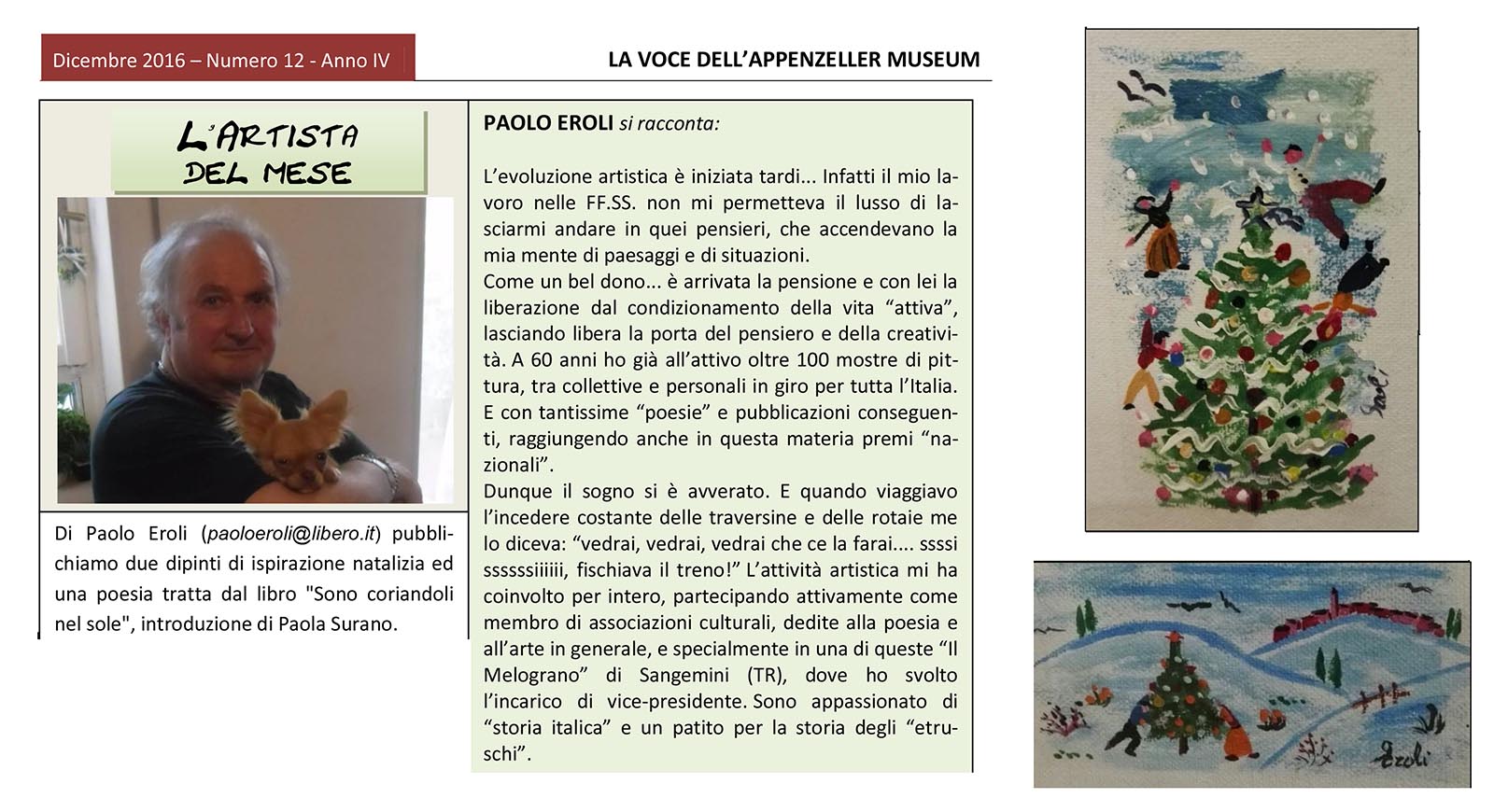 Dicembre 2016, n.12, La Voce dell’Appenzeller Museum – Paolo Eroli, Artista del mese