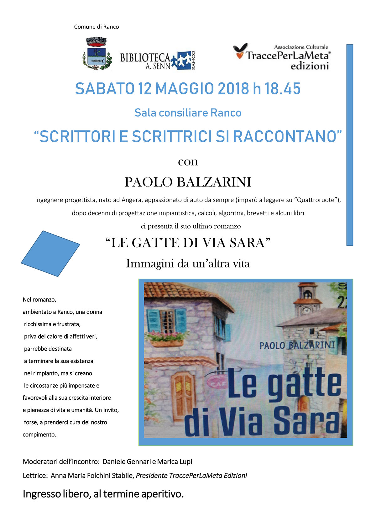 12.5.2018 Presentazione libro “Le gatte di Via Sara” di Paolo Balzarini